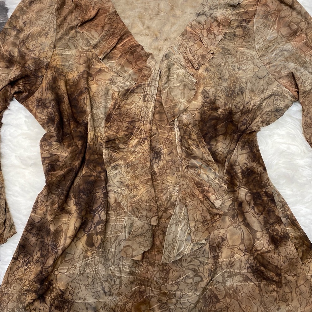 DRESSBARN BOHO BROWN ABSTRACT PRINT BELL SLEEVE Y2K FESTIVAL ROMANTIC - Picture 5 of 9